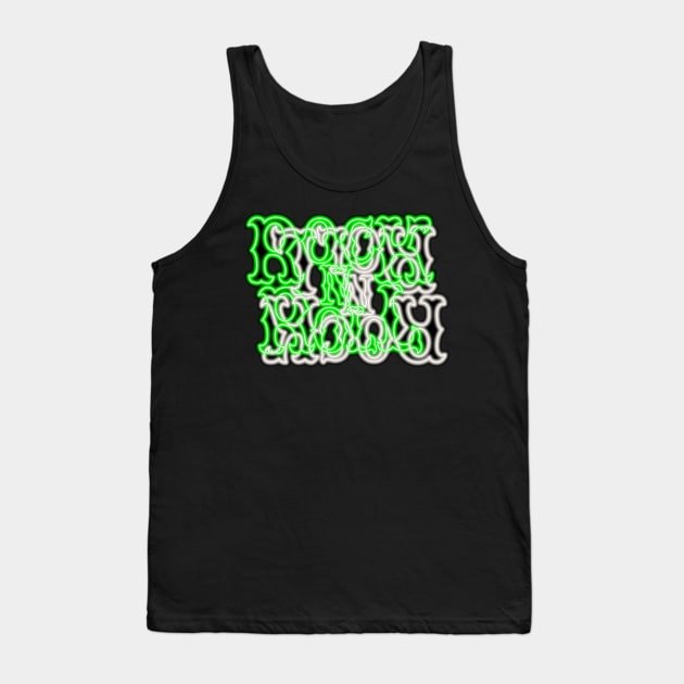 Glowing Neon Green and White RocK n RolL Anagram Tank Top by gkillerb